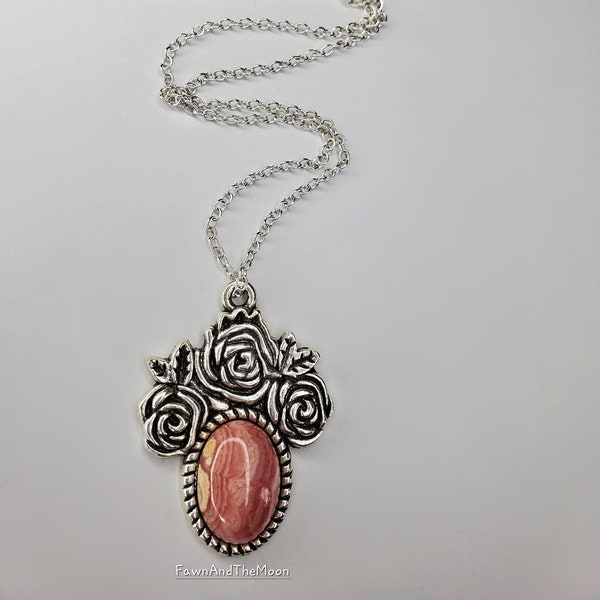 Rhodochrosite Rose Necklace | Heart Healing | Self Love | Self Empowerment | Healing inner child | Rhodochrosite | on 925 Silver Chain