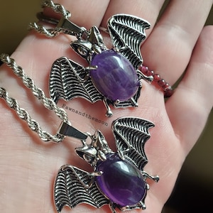 Persephone Queen of the Underworld Ghost Amethyst Bat Necklace | Persephone Altar