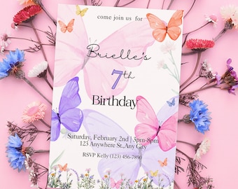 pastel butterfly birthday invitation