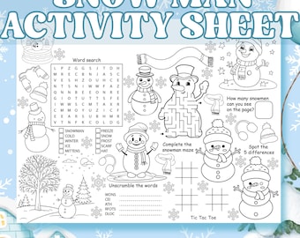 Winter Snowman Activity Sheet Printable, Kids Snowman Games Page ...