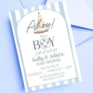 Nautical Baby Shower Invitation | Ahoy it&#39;s a boy Digital Invite | Custom Sailor Baby Shower Card