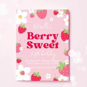 Berry happy birthday invitation | strawberry invite | girls birthday party image 2