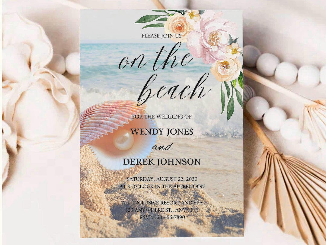 Editable Beach Wedding Invitation Template | Tropical Coastal Ocean ...