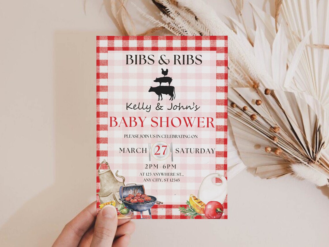 Bibs and Ribs Baby Shower Babyq Printable Invitation Etsy