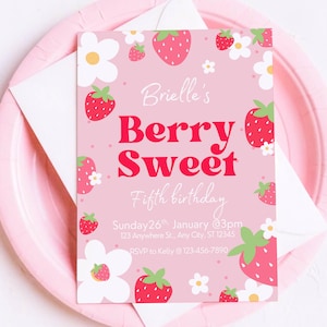 Berry happy birthday invitation | strawberry invite | girls birthday party image 1