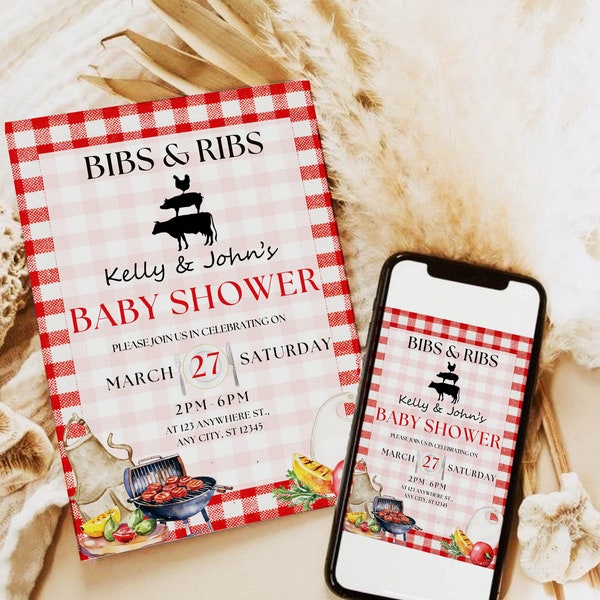bibs and ribs baby shower | BabyQ printable invitation