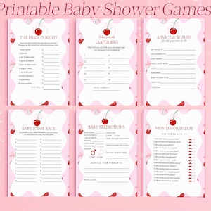 7 kersen babyshower afdrukbare games | Mon Cheri babyshower | Kers op de taart Baby Prediction, Name Race, Mommy or Daddy & More