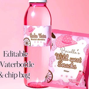 Pink Cowgirl Party Chip Bag & Water Bottle Label Template | western birthday | cowgirl birthday favor bag | cowgirl party bundle