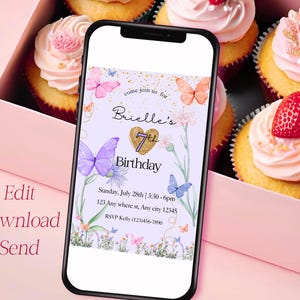 pastel butterfly birthday invitation, floral butterfly invite image 3