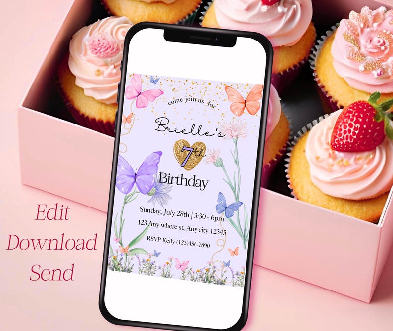 pastel butterfly birthday invitation, floral butterfly invite image 3