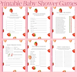 7 Strawberry Baby Shower Games | Berry-Themed Printable Games Set | Fun Baby Shower Party Ideas