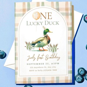 One Lucky Duck Birthday Digital Invitation | Duck-Themed Party Invite | boy First Birthday