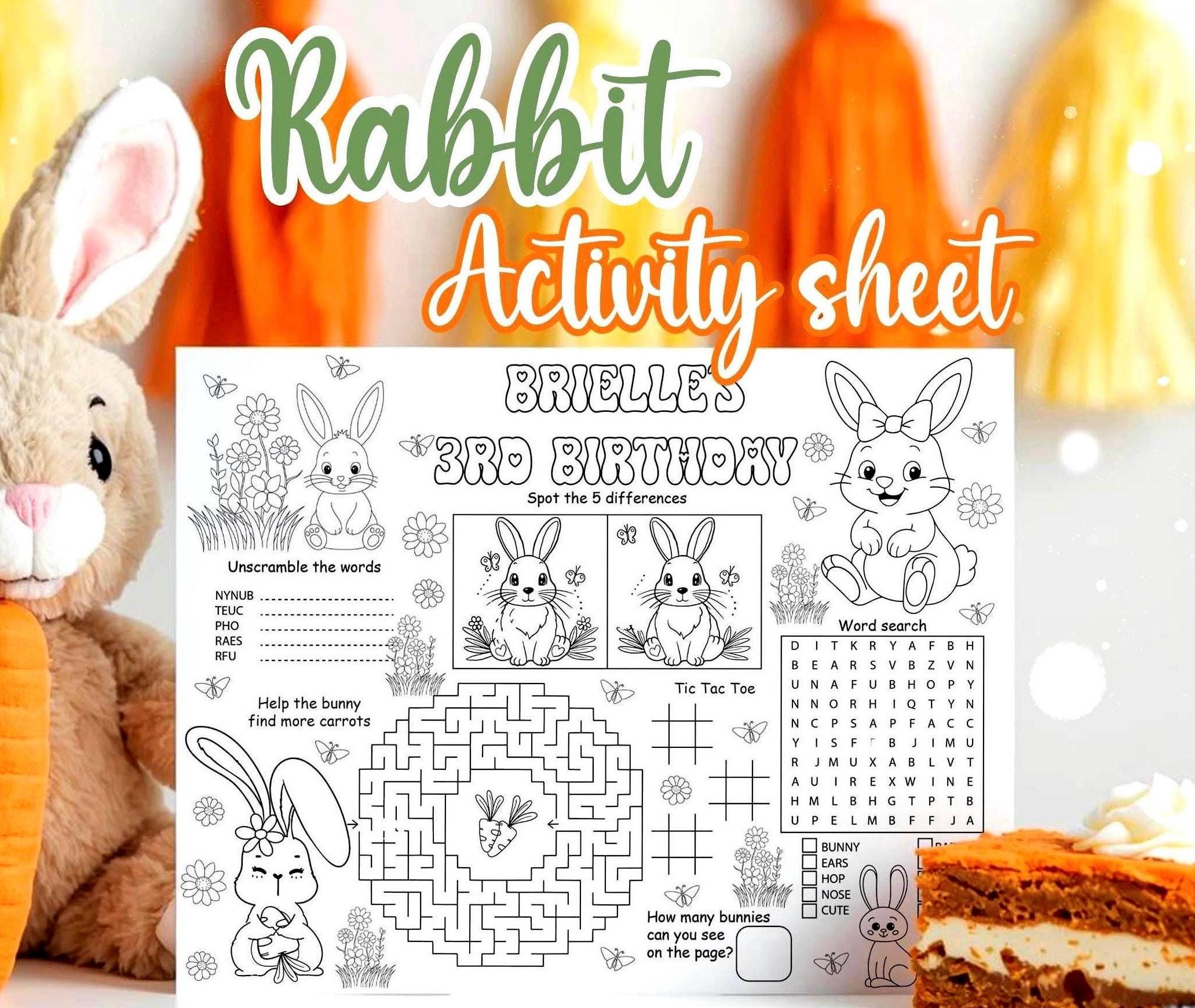 Rabbit Activity Sheet Printable, Kids Bunny Game Page, Bunny Maze, Word ...