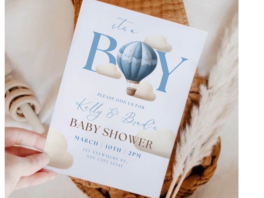 Its a BOY Blue Hot Air Balloon Baby Shower Invitation - Etsy