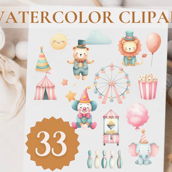 33 circus watercolor png clowns clipart