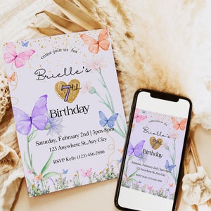pastel butterfly birthday invitation, floral butterfly invite image 2