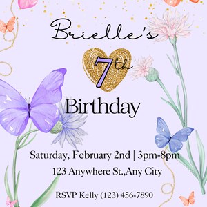 pastel butterfly birthday invitation, floral butterfly invite image 4