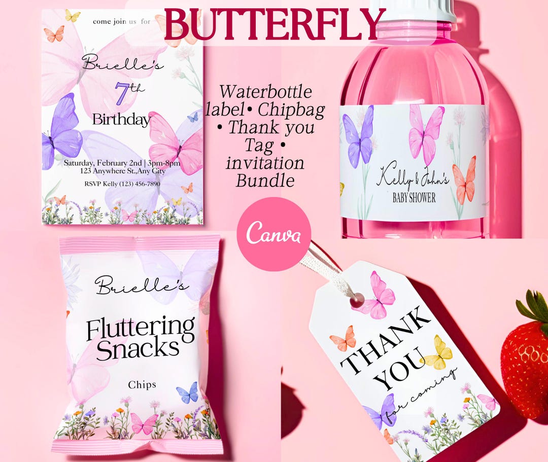 Butterfly Baby Shower Editable Bundle | Butterfly Chip Bag | Butterfly ...