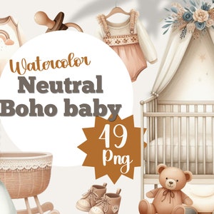 clipart de berçário neutro boho | clipart de macacão de chá de bebê boho