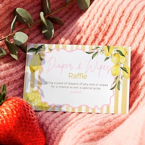 Tirage au sort de couches pour baby shower citron rose à imprimer • Carte de tombola sur le thème du citron doux • Modèle de baby shower pour fille