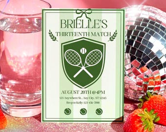 Digitale tennisverjaardag meisjes tennis | Uitnodiging voor feest met tennisthema | veertig liefdesverjaardag