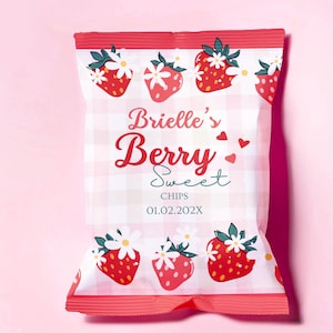 Strawberry Chip Bag Template | Berry First Birthday Treat Bag | Editable Party Favor Wrapper