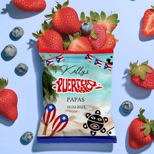 Puerto Rico Chip Bag Template | Puerto Rican Party Favor | Editable Fiesta Wrapper