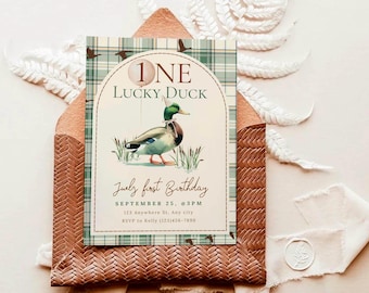 One Lucky Duck Birthday Digital Invitation | Duck-Themed Party Invite | boy First Birthday