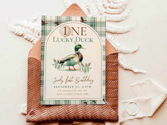 One Lucky Duck Birthday Digital Invitation | Duck-Themed Party Invite | boy First Birthday