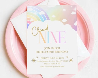 Cloud 9 birthday invitation | cloud 9 Party | 9th birthday invitation