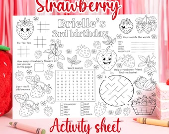 Strawberry Activity Sheet Printable | Kids Party Games | Maze Word Search Coloring Page | Fun Summer Fruit Activity | Instant Download