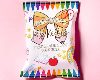 Back to School Teacher Gift Chip Bag Template | Editable Printable First Day School Treat Bag | Digital Favor Bag Canva