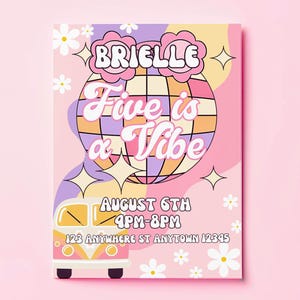 Groovy Girl Birthday Invitation | Retro 70s Party Invite | Editable Hippie Girl Template