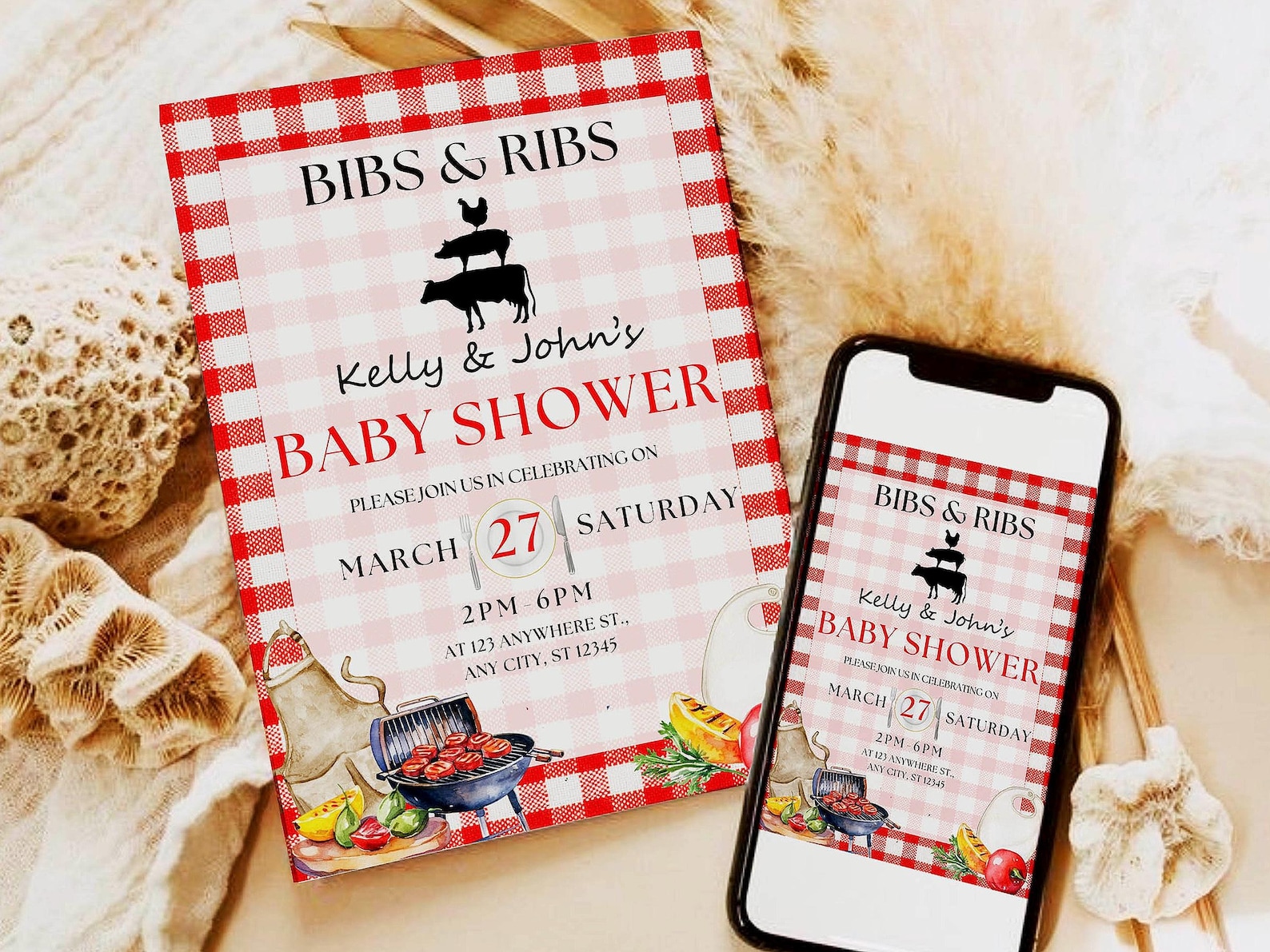 Bibs and Ribs Baby Shower | Babyq Printable Invitation - Etsy