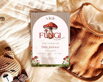 Invito a tema funghi/baby shower con funghi/invito a baby shower boho per maschietto/invito a baby shower neutro