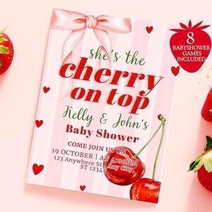Uitnodiging babyshower kersen | Uitnodigingen als kers op de taart