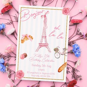 Invitación de cumpleaños con temática de París / Elegante invitación imprimible para fiesta parisina con la Torre Eiffel