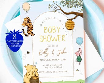 classic Winnie the Pooh Baby Shower Invitation • vintage Pooh Baby Invite • Rustic Storybook Baby Shower Printable