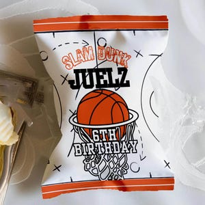 Basketball Party Chip Bag Template | Editable Canva Sports Snack Bag | Slam Dunk Birthday Favor | Digital Printable Treat Bag