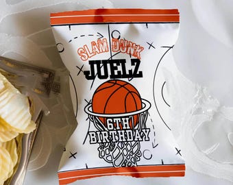 Basketball Party Chip Taschenvorlage | Bearbeitbare Canvas Sports Snack Bag | Slam Dunk Mitbringsel | Digitaldruck zum selbst ausdrucken