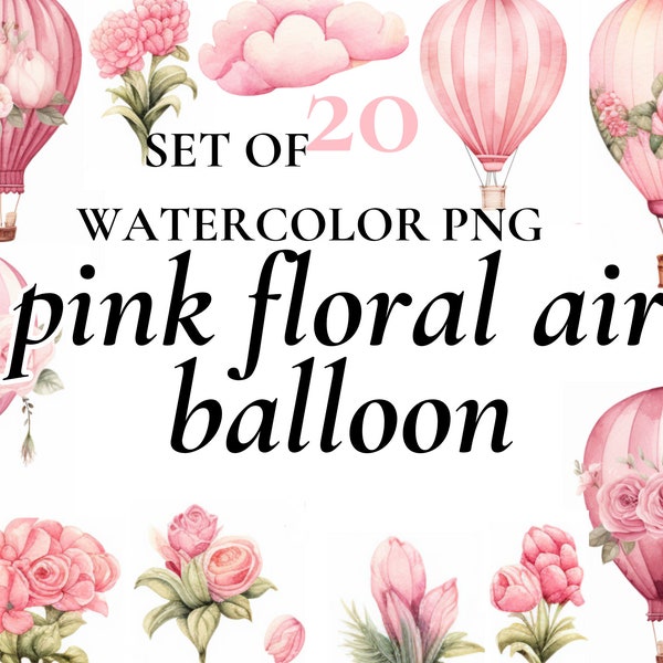 20 pink floral hot air balloon clipart | pink floral png | hot air clipart | hot air balloon scrapbooking