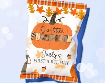 Pumpkin Chip Bag Template, Fall Baby Shower Favor, Autumn Birthday Snack Bag Printable