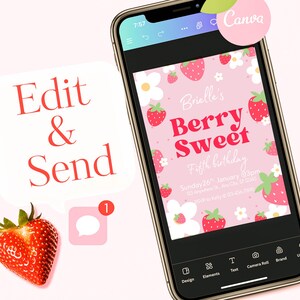 Berry happy birthday invitation | strawberry invite | girls birthday party image 3