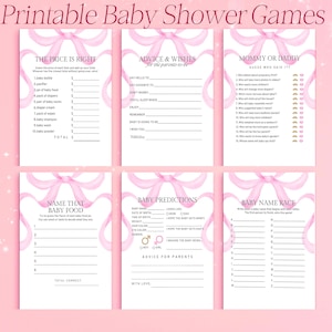 7 jeux imprimables Coquette pour baby shower | Prédiction de bébé Coquette, nom de race, papa ou maman et plus | Baby shower coquette