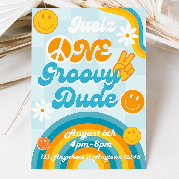 One Groovy dude birthday invitation