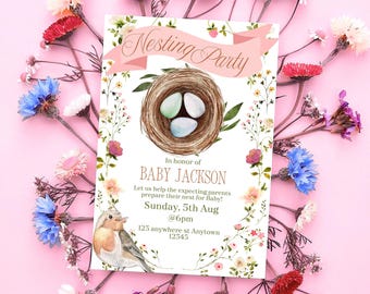 Invito per baby shower a tema nido / Invito digitale nido d&#39;uccello / Invito per festa di benvenuto per neonati / Festa di inaugurazione della casa