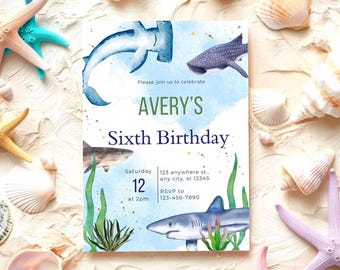 Shark birthday invitation | summer boys birthday invite
