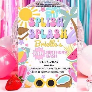Girl Pool Party Birthday Invitation Editable Template • Splash Bash Summer Invite • Pool Birthday Printable