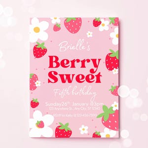 Berry happy birthday invitation | strawberry invite | girls birthday party image 6