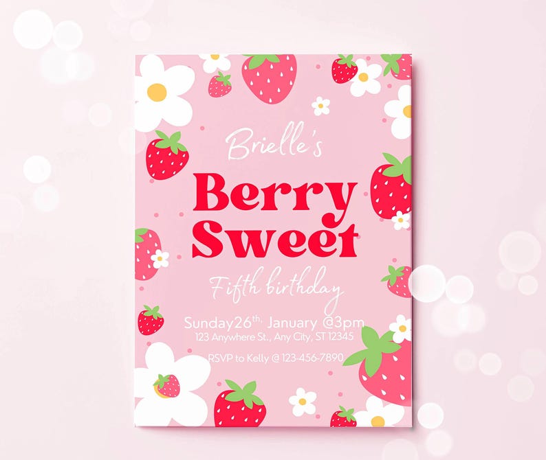 Berry happy birthday invitation | strawberry invite | girls birthday party image 6